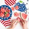 4th of July American Flag Patriotic Party Supplies Disposable Paper Plates Napkins Cocktail Napkins Cups Tablecloth and Banner